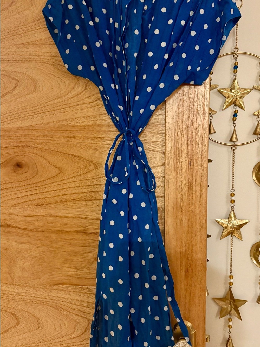 Women’s Blue Polka Dot Tie-Waist Dress